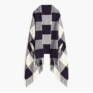 J.Crew Factory Black and White Plaid Cape-Scarf